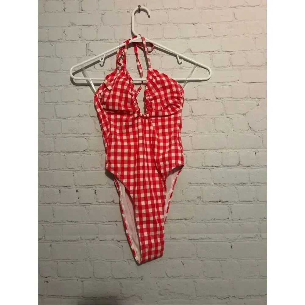 New Wild Fable Gingham One Piece Swimsuit Women’s XXS Red White Retro Style